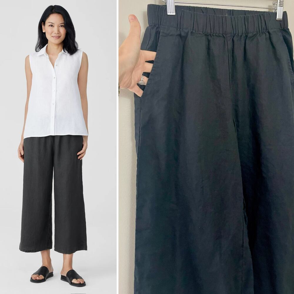 Eileen Fischer Lagenloook Minimalist Capsule‎ Organic Linen Wide-Leg Pant S/M